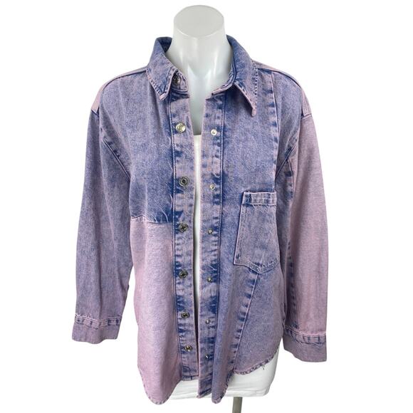 MNG Mango Women's Purple Washed Colorblock Patchwork Denim Jean Jacket Size M - Picture 1 of 5